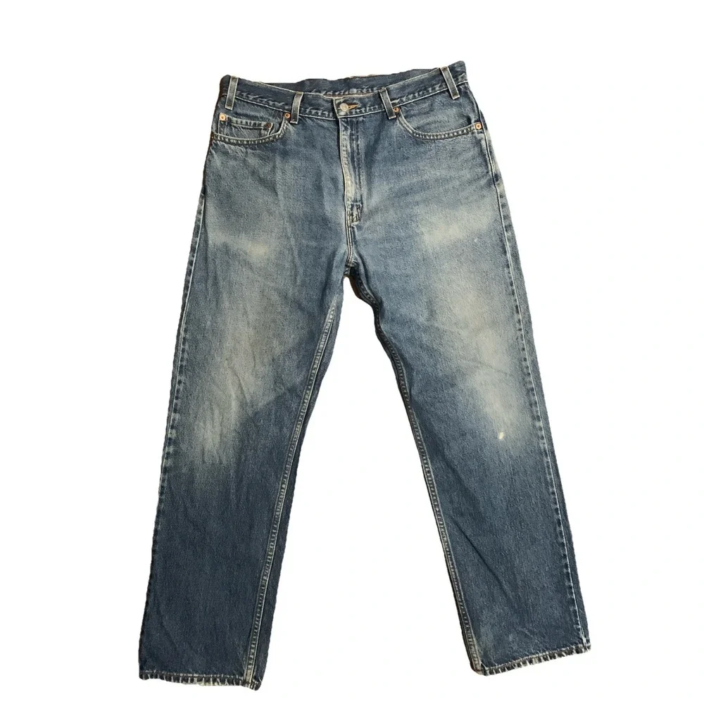 VTG Levi's 505 Classic Straight Leg Jeans 34x30 Wallet Ghost Distressed Med Wash